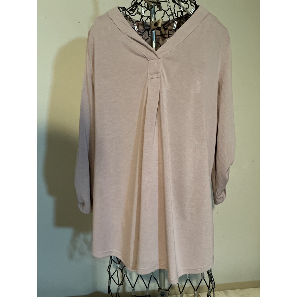 Adrianna Papell Vintage Blush V-Neck Roll Tab Sleeve Pleated Blouse Small‎